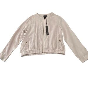 Nicole Miller New York Linen Zip Jacket Beige Lightweight Bomber Size L NWT